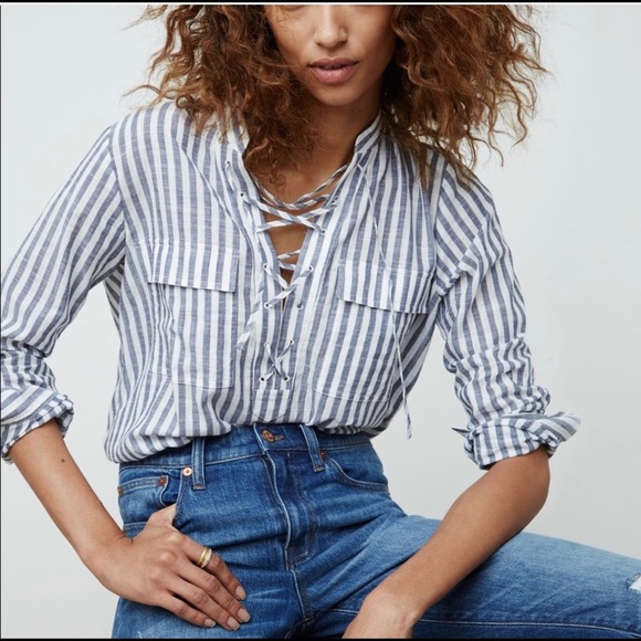Madewell Tops - Madewell striped Terrace lace up top sz Medium